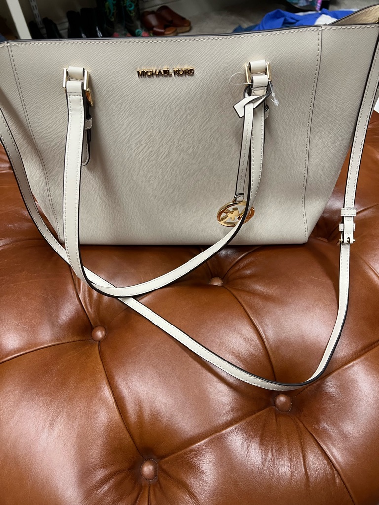 Michael Kors Ivory Saffiano Leather Tote With Gold Hardware